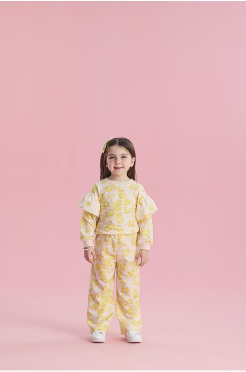 Conjunto Manga Longa Moletom E Calça Wide Leg