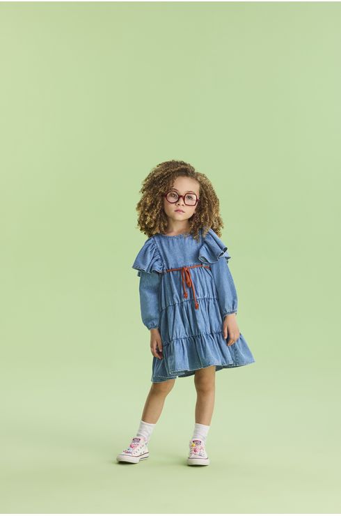 Vestido Manga Longa Denim Estilo 3 Marias
