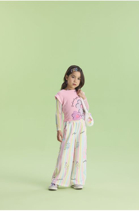 Conjunto Manga Longa Blusa E Calça Wide Leg