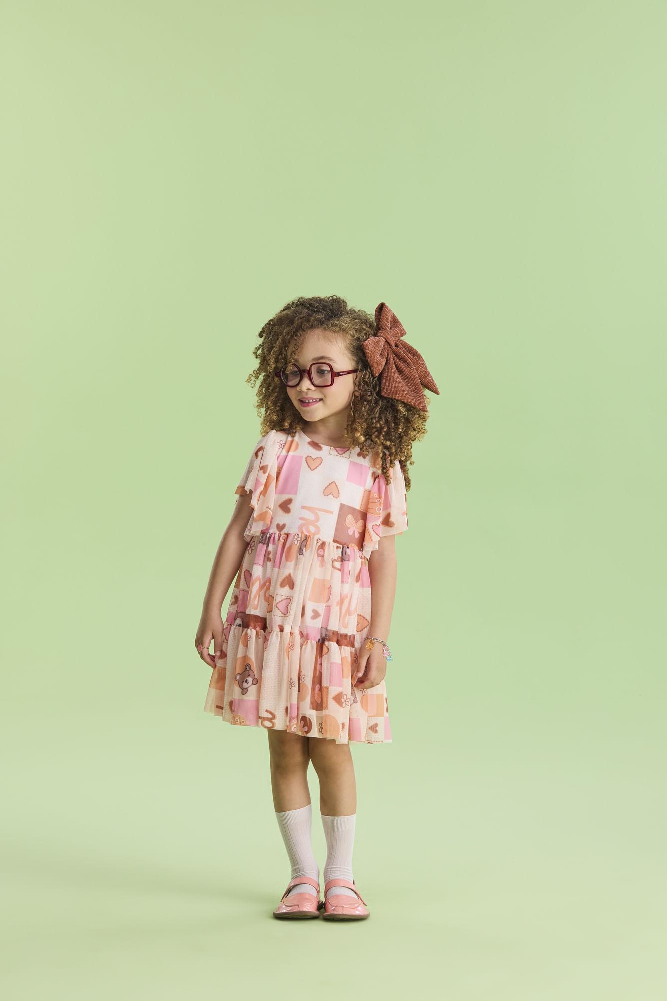 Vestido-Manga-Curta-Estampado-Com-Tule-Sobreposto