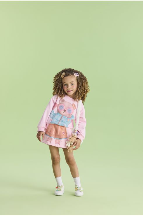 Conjunto Manga Longa Moletom E Short Saia
