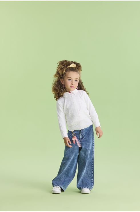 Blusa Em Tricô Lisa Com Perolas Bordadas