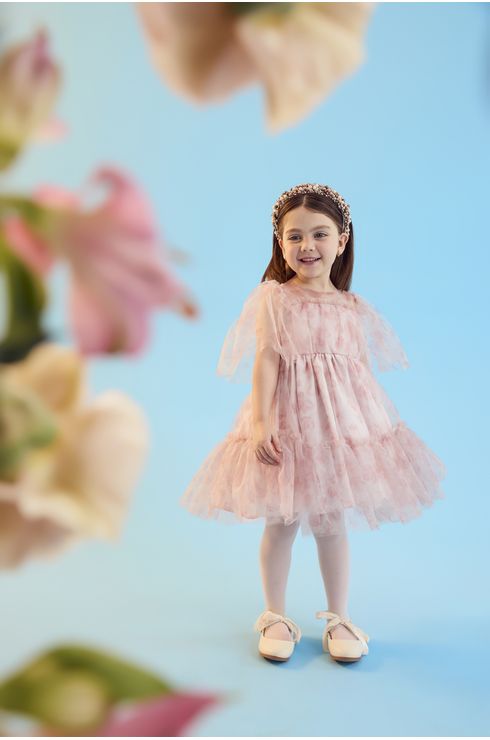 Vestido Festa Em Tule Estampado Com Franzidos No Corpo