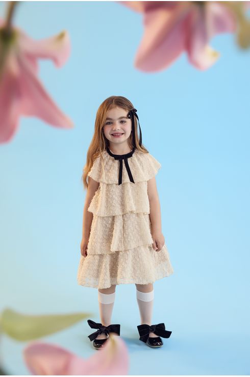 Vestido Festa Em Camadas Com Laço No Pescoço