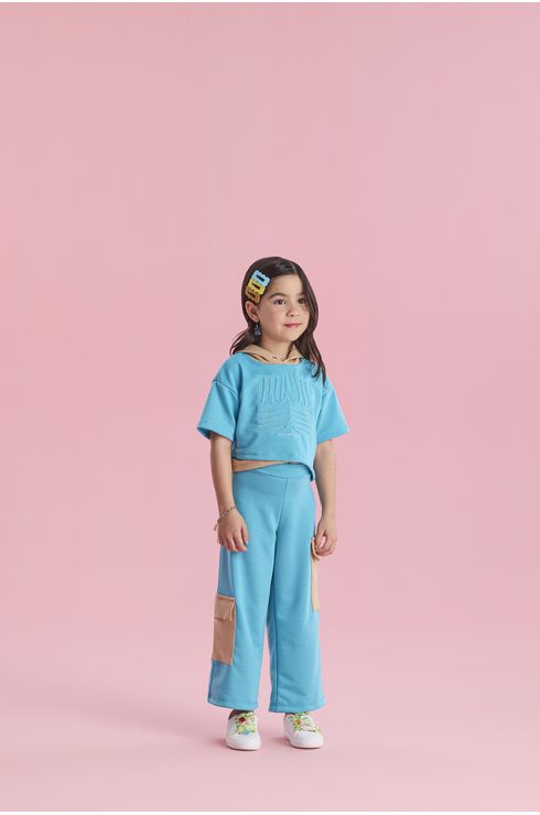 Conjunto Manga Curta Moletom E Calça E Wide Leg