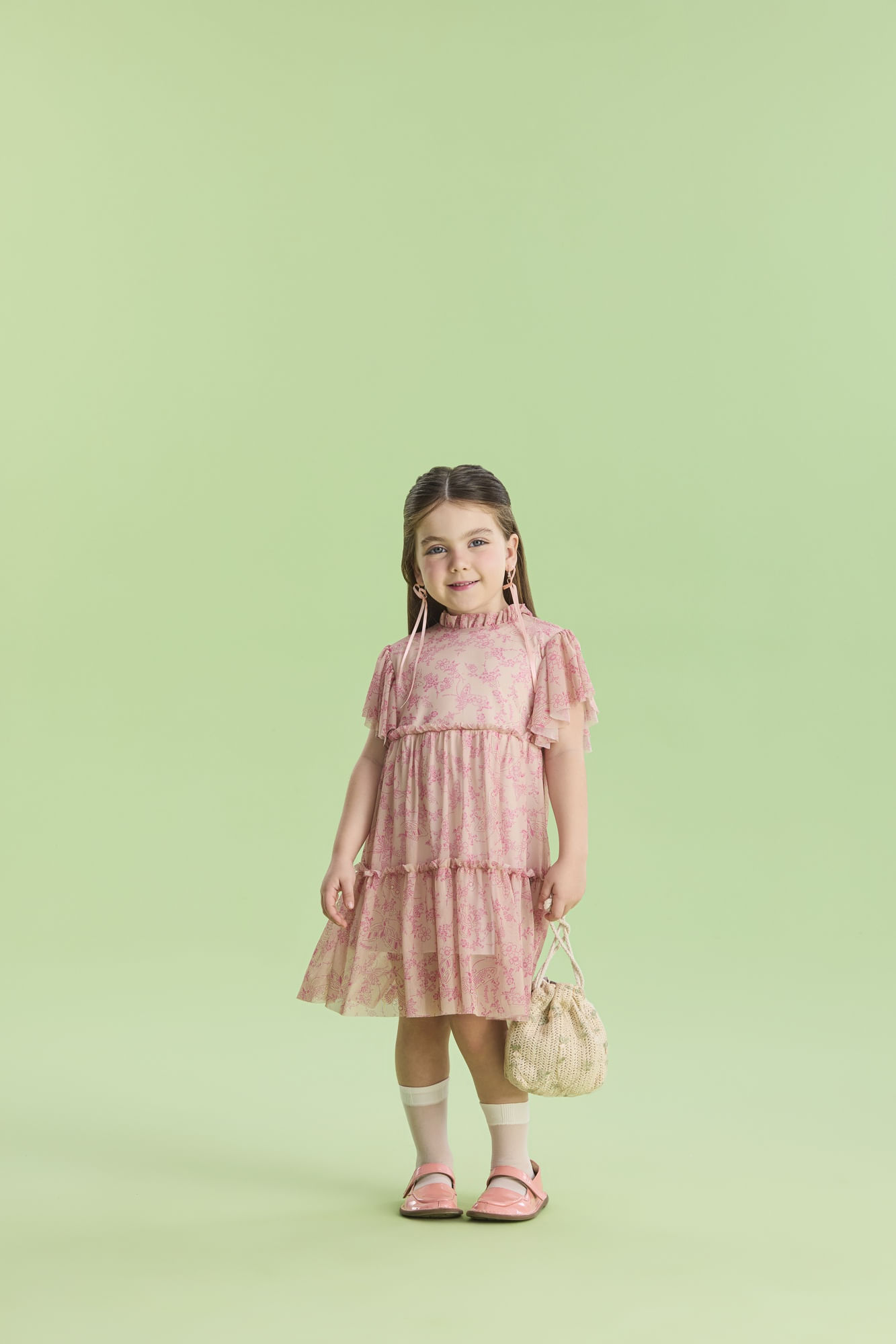 Vestido-Manga-Curta-Em-Tule-Estampado