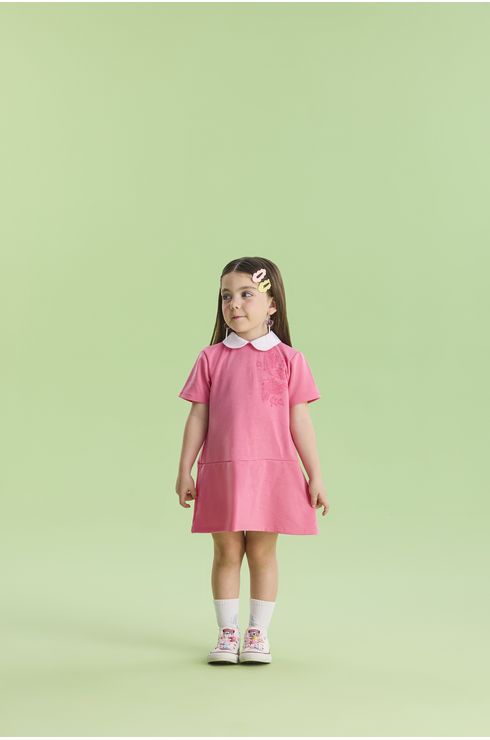 Vestido Manga Curta Moletinho Com Gola