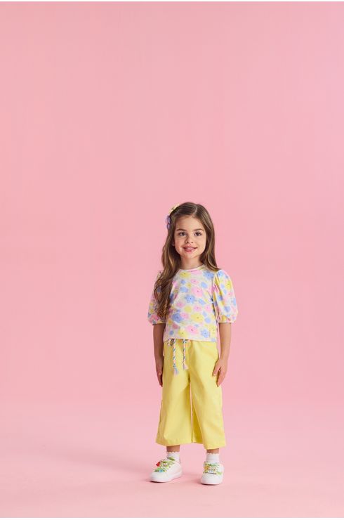 Conjunto Manga Curta Blusa E Calça Pantacourt