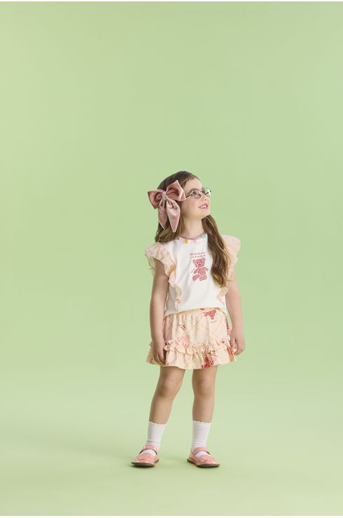 Conjunto Manga Curta Blusa E Saia