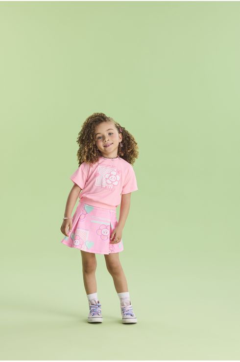 Conjunto Manga Curta Blusa E Short Saia