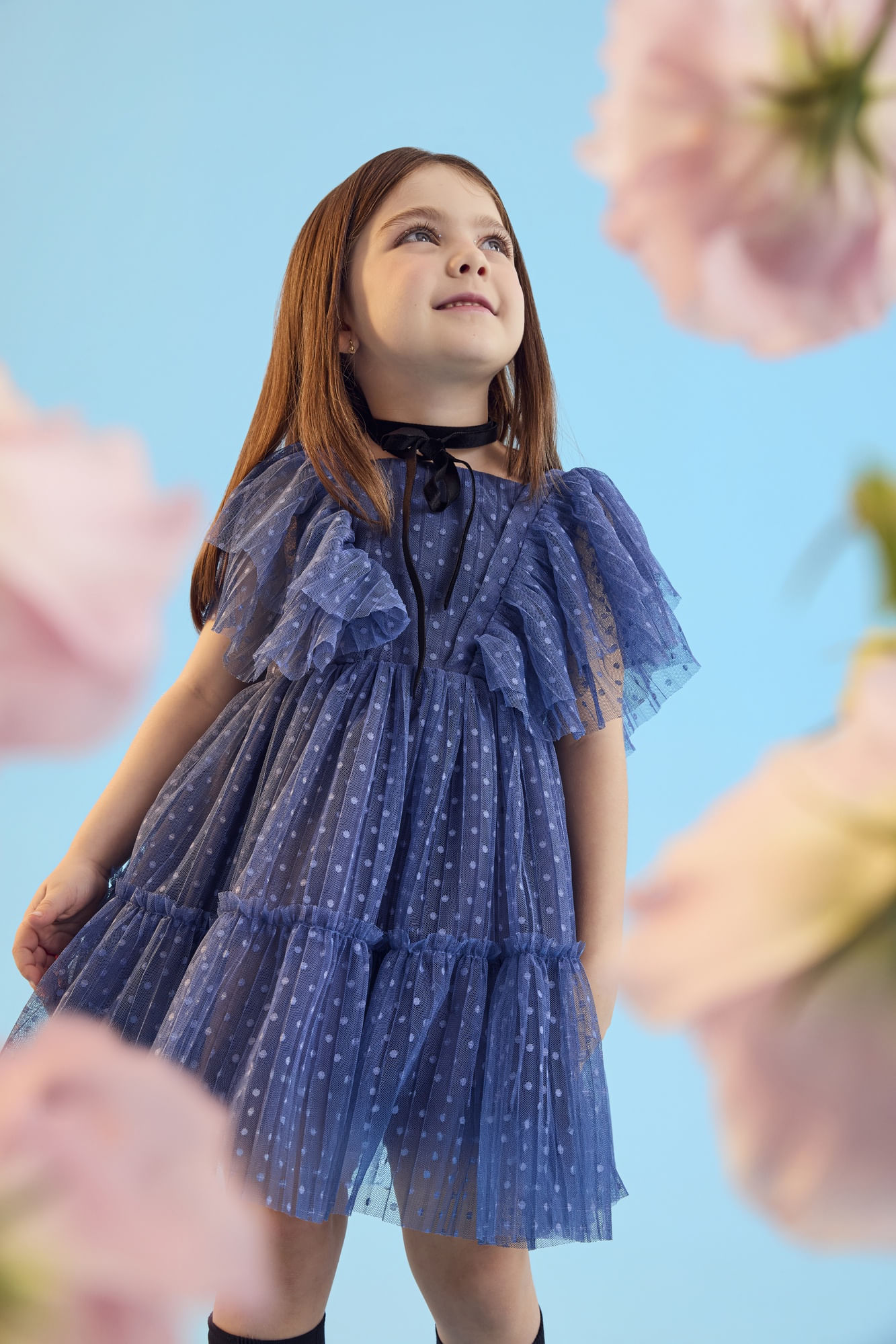 Vestido-Festa-Em-Tule-Poa-Plissado