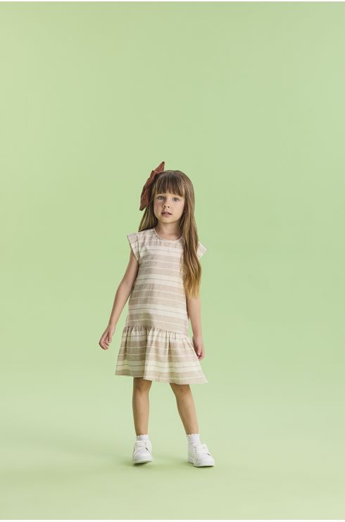 Vestido Manga Curta Listrado Com Detalhe Muscle