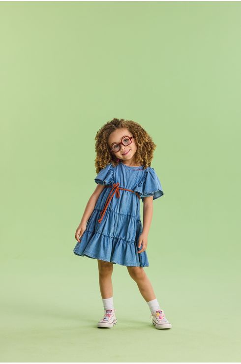 Vestido Manga Curta Denim Estilo 3 Marias