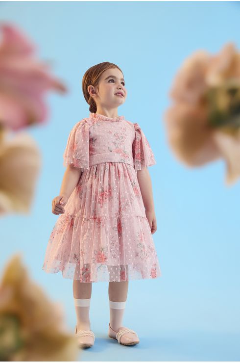 Vestido Festa Em Tule Estampado Poa Com Amarração
