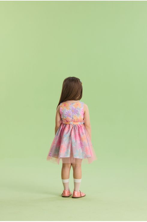 Vestido Festa Estampado Com Saia Tule