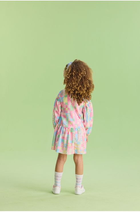 Vestido Manga Longa Fluido Com Estampa Local