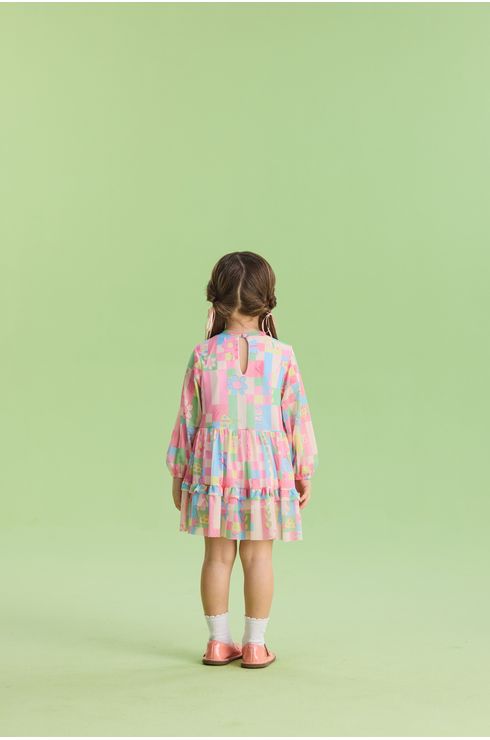 Vestido Manga Longa 3 Marias Em Tule Estampado