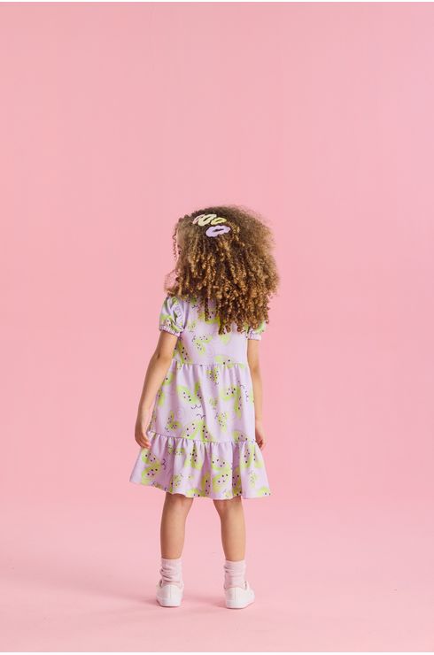 Vestido Manga Curta Em Moletinho Estampado
