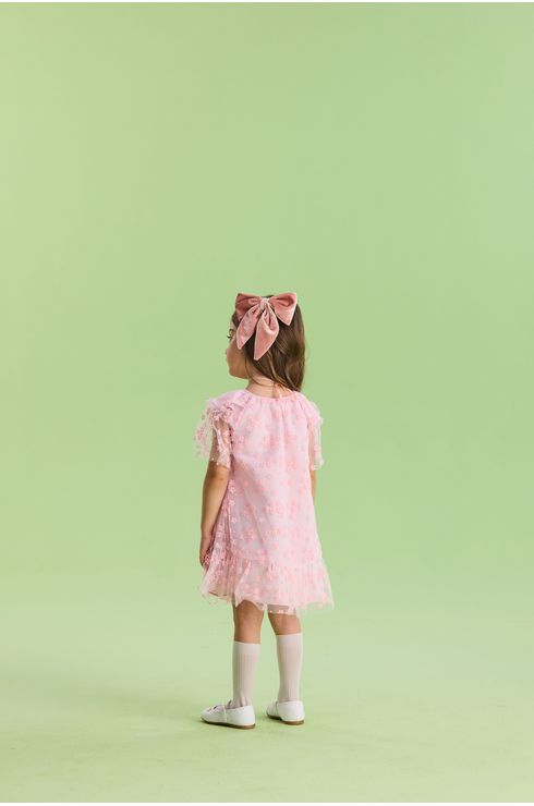 Vestido Manga Curta Fluido Em Tule