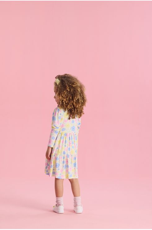Vestido Manga Longa Em Viscose Com Elastano Estampado