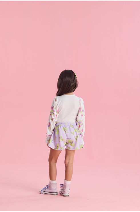 Conjunto Manga Longa Blusa E Short Com Cós De Elástico