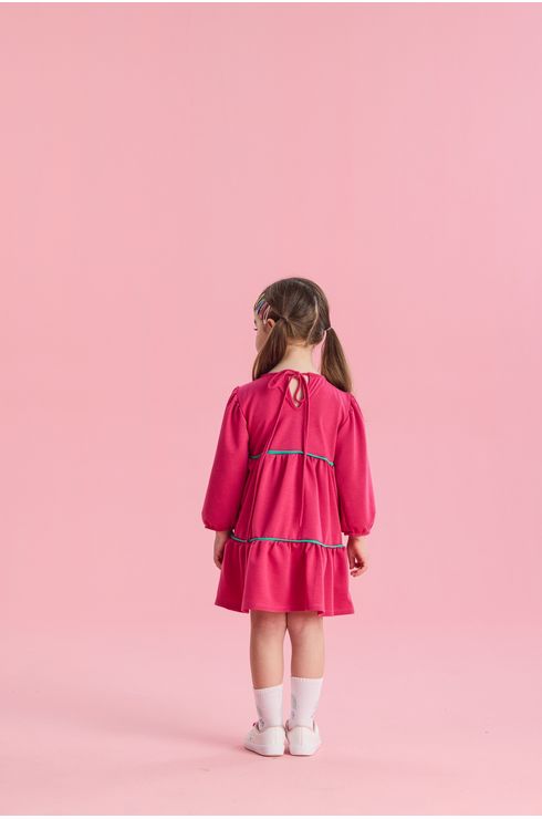 Vestido Manga Longa Estilo 3 Marias Com Vivo Contrastante