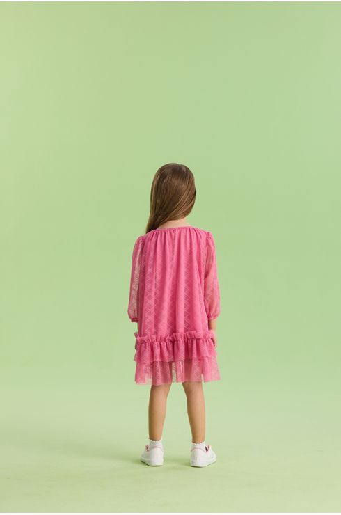 Vestido Manga Longa Em Tule Com Textura