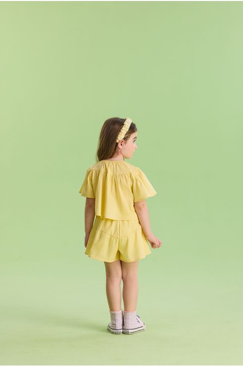 Conjunto Manga Curta Short E Blusa Em Tricoline