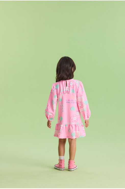Vestido Manga Longa Em Moletinho Estampado