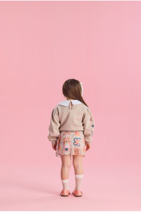 Conjunto Manga Longa Moletom Com Gola E Saia Em Tule