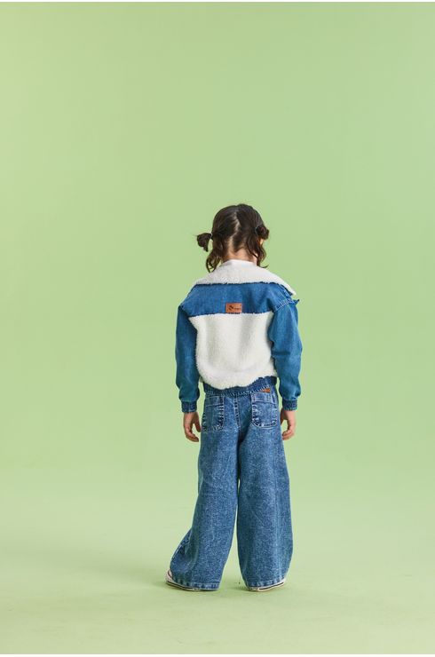 Jaqueta Denim Com Recortes Em Sherpa