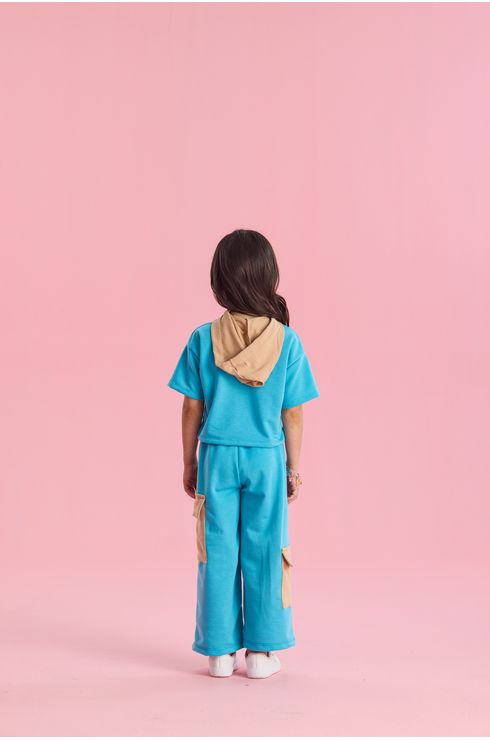Conjunto Manga Curta Moletom E Calça E Wide Leg