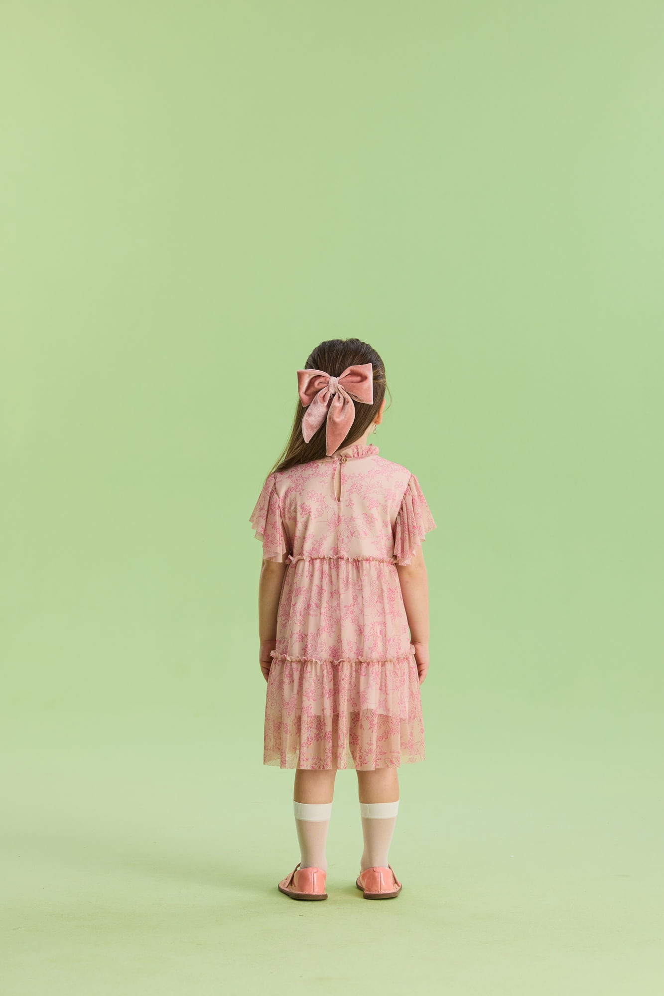 Vestido-Manga-Curta-Em-Tule-Estampado