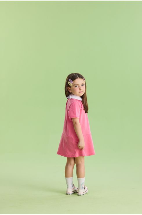 Vestido Manga Curta Moletinho Com Gola