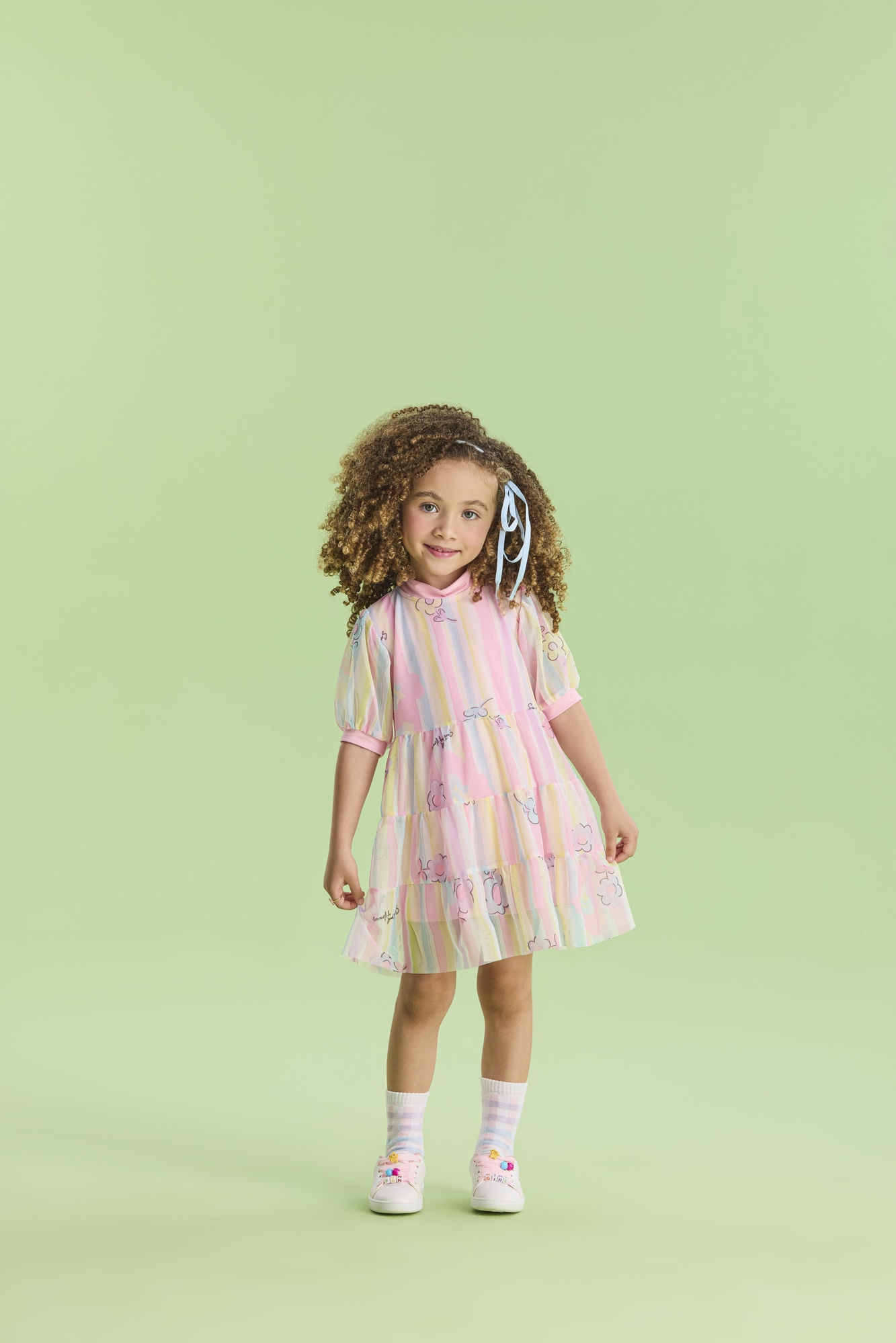 Vestido-Manga-Curta-Em-Tule-Estampado