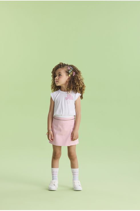 Conjunto Manga Curta Blusa E Short Saia