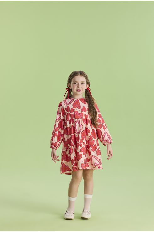 Vestido Manga Longa Em Moletinho Estampado