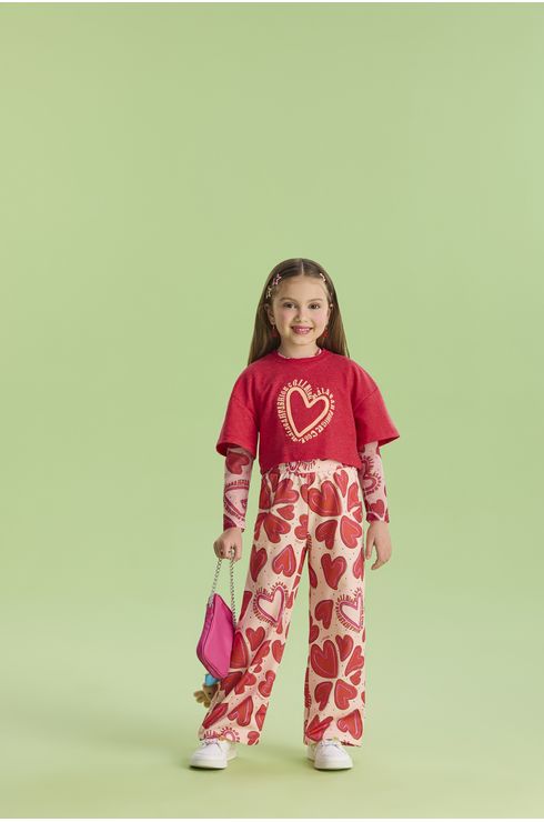 Blusa Manga Curta Ampla Com Silk Coração