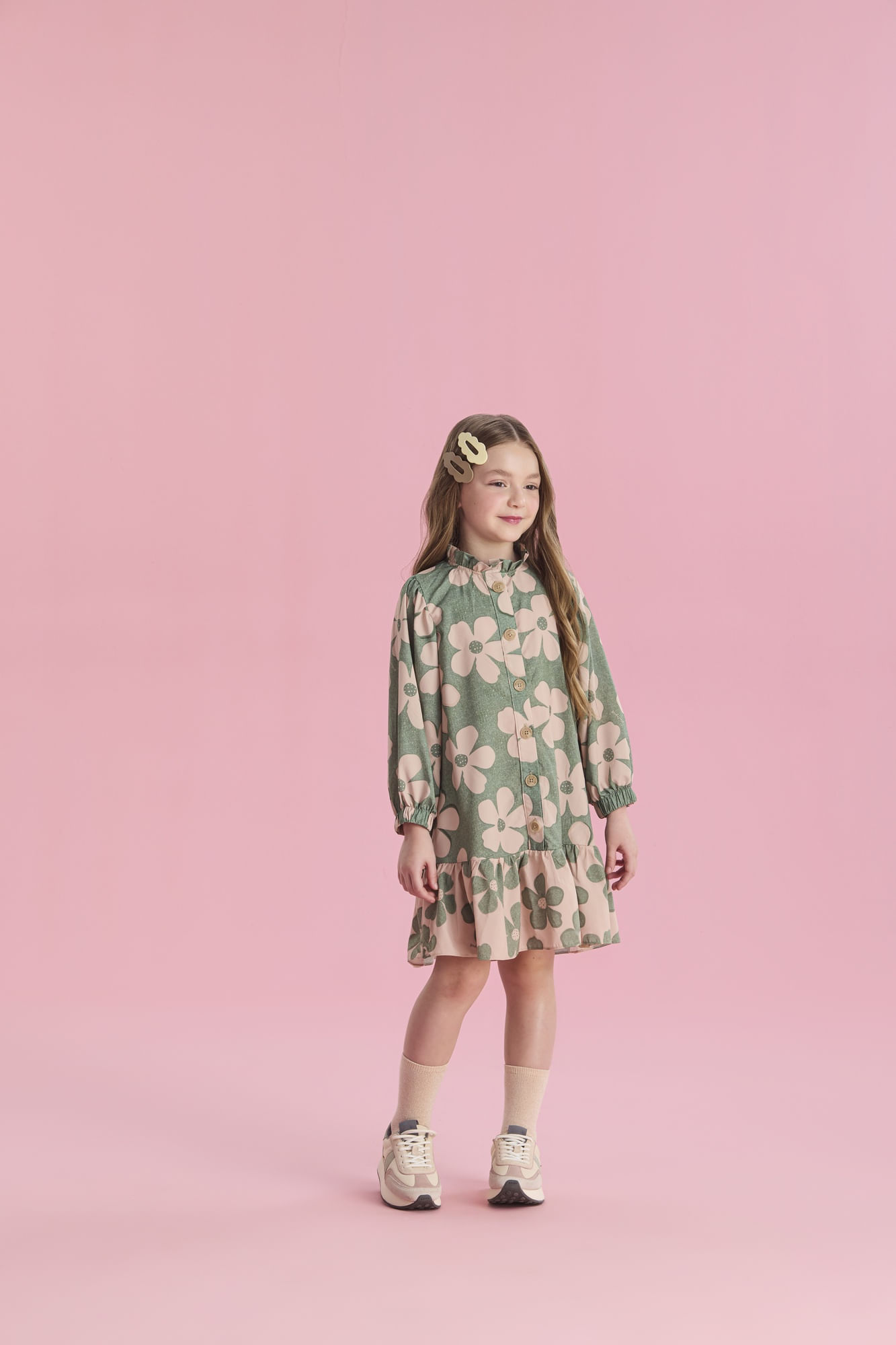 Vestido-Manga-Longa-Estampado-Com-Gola-Franzida-E-Barra-Diferenciada