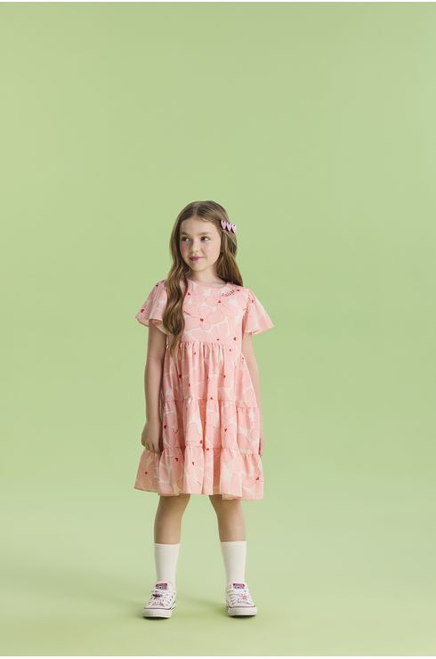 Vestido Manga Curta Estampado Fluido