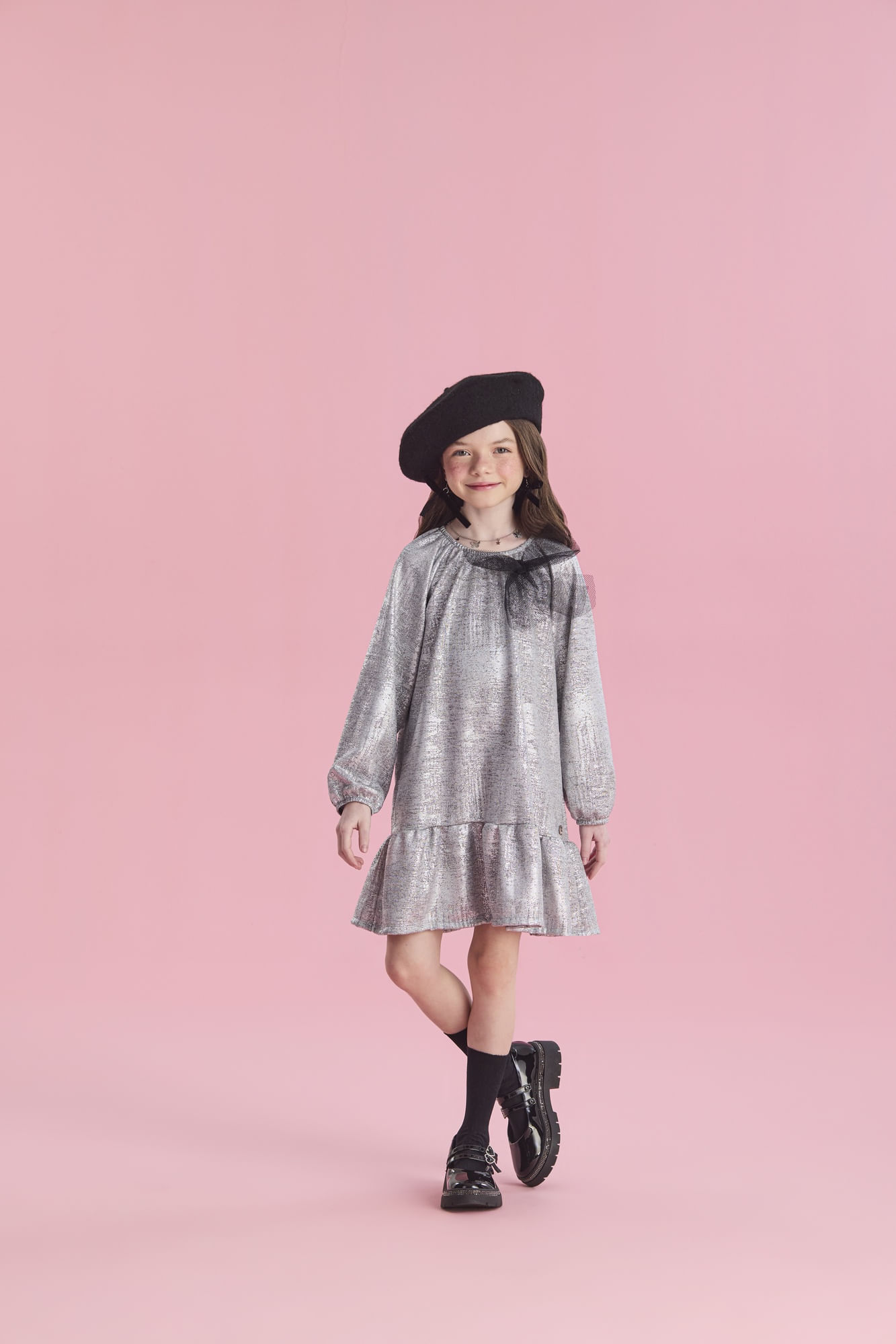 Vestido-Manga-Longa-Metalizado-Com-Laco-Em-Filo