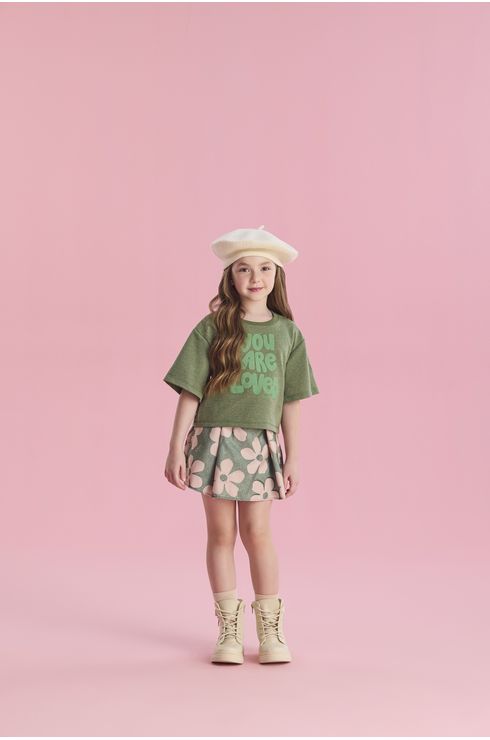 Conjunto Manga Curta Blusa E Short Saia