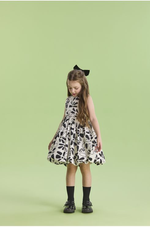 Vestido Festa Em Tricoline Estampado Com Saia Balonê