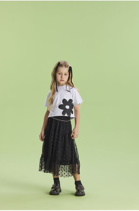 Conjunto Manga Curta Saia 3 Marias E Blusa Com Manga Ampla
