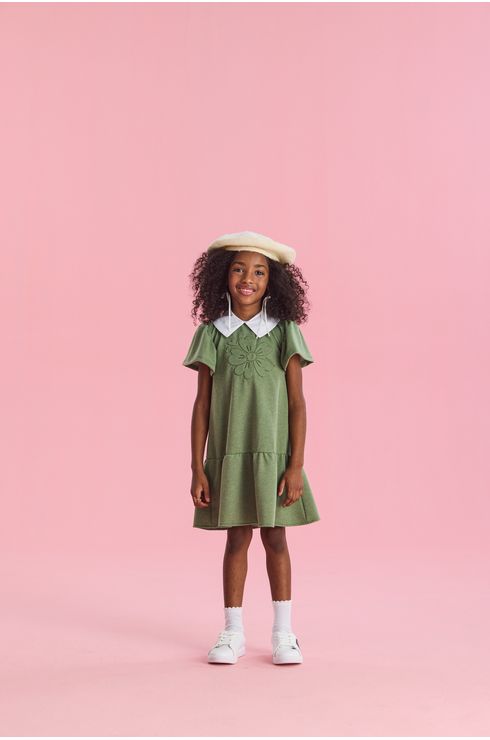 Vestido Manga Curta Em Moletom Com Gola