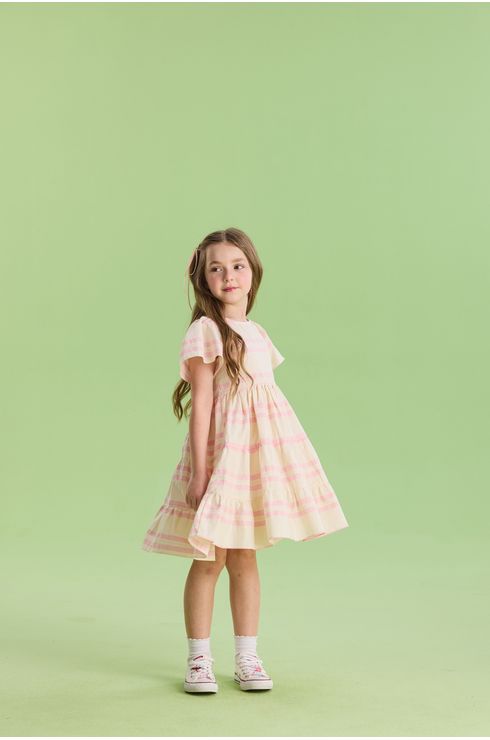 Vestido Manga Curta Listrado Três Marias