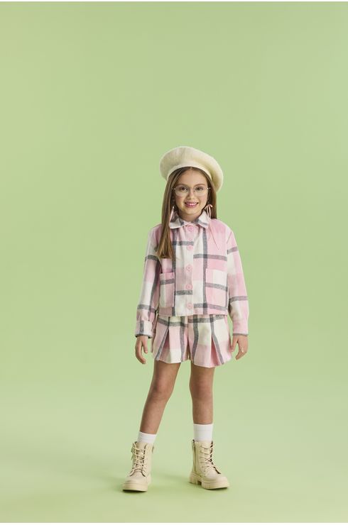 Short Em Flanela Xadrez Com Pregas