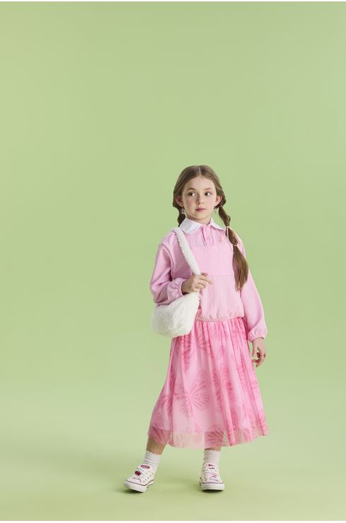 Conjunto Manga Longa Blusa E Saia Em Tule