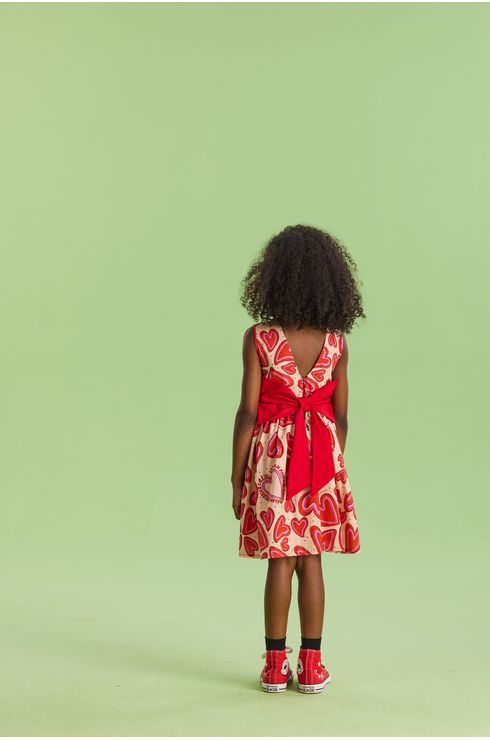 Vestido Festa Em Tricoline Estampado Com Laço Nas Costas