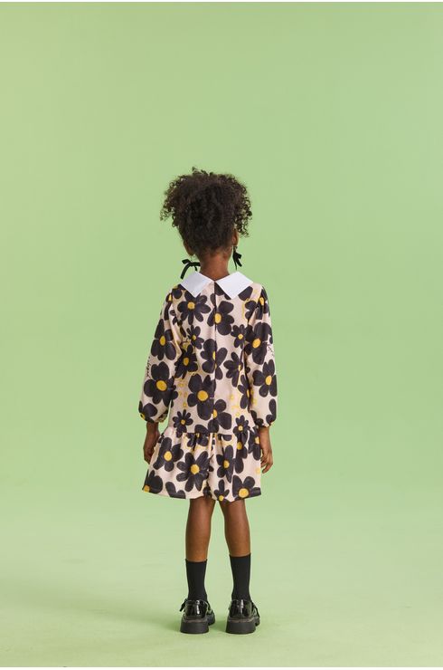 Vestido Manga Longa Em Moletinho Com Gola